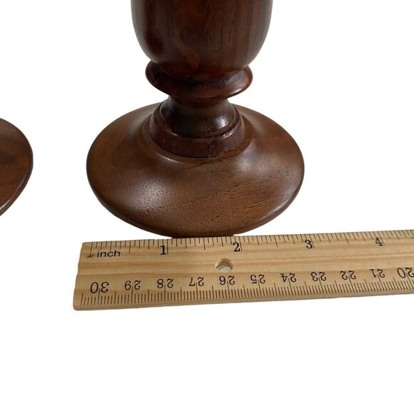 Vintage Set of Two Wood Wooden Turned Candlesticks - Picture 5 of 9